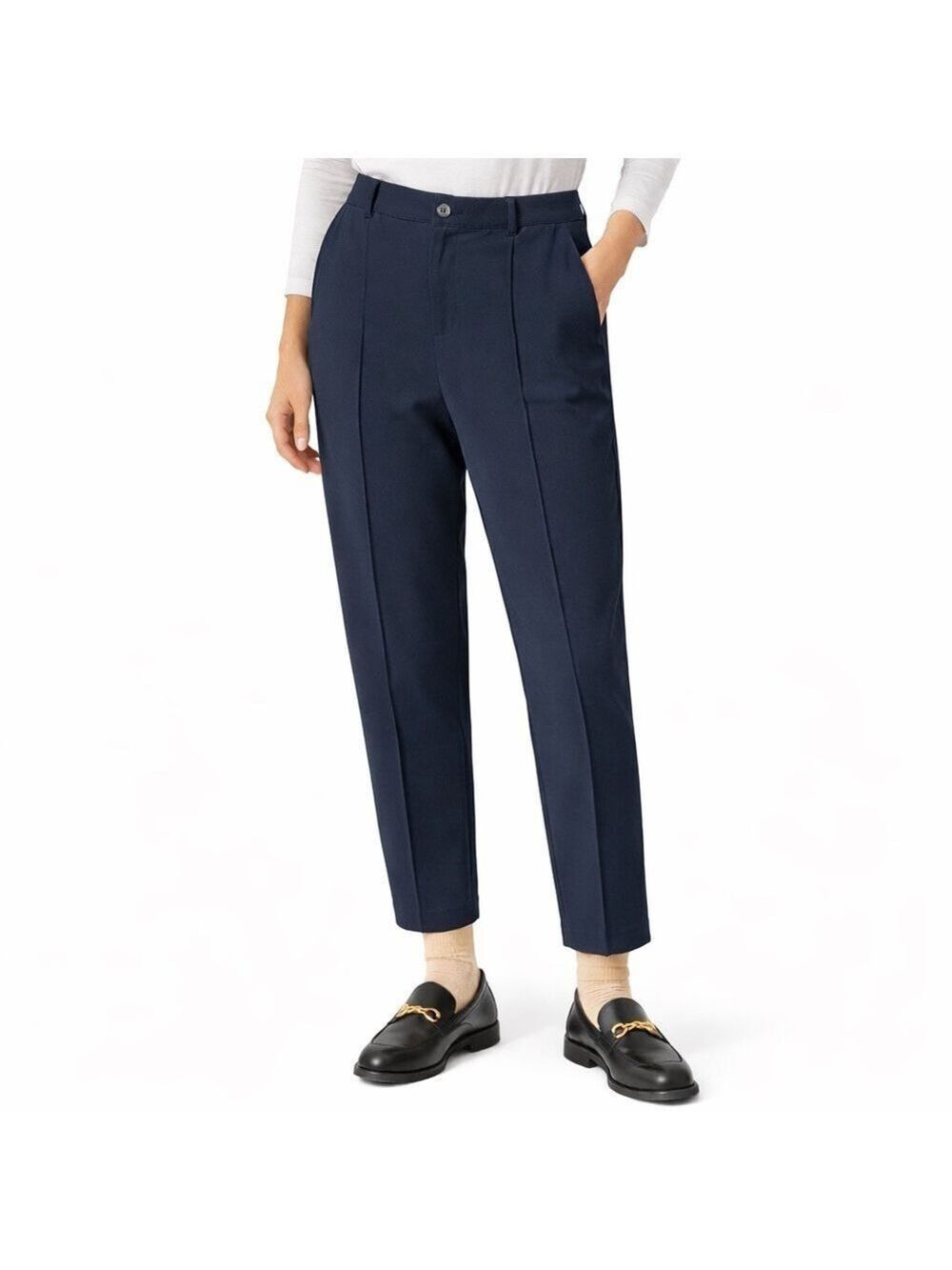LANDS’ END Cotton Stretch Navy Blue Straight Leg Trousers Side & Back Pockets XL